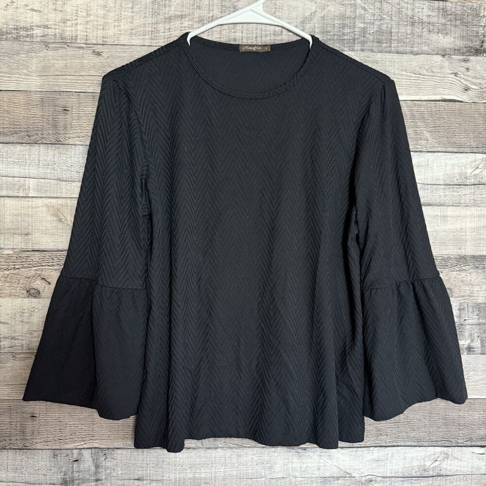 J. McLaughlin Kyla Top Black Textured Bell Sleeve Top Women's Small